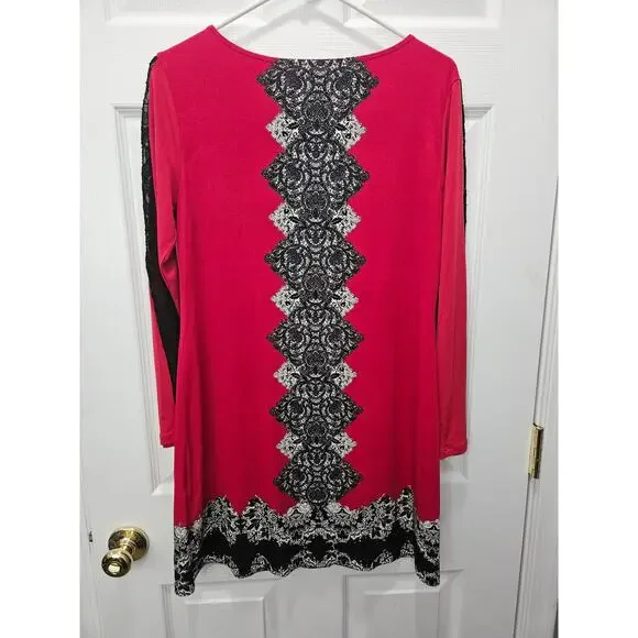 Y2K Style & Co Red Black Lace Sheer Sleeve Tunic Dress Medallion S - Picture 3 of 7